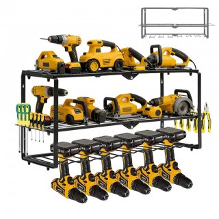 Ukmk Power Tool Organizer Wall Mount, 3-Tier Heavy Duty Storage Rack with 7 Drill Slots for Garage Workshop Organization Ukmk Power Tool Organizer Wall Mount, 3-Tier Heavy Duty Storage Rack with 7 Drill Slots for Garage Workshop Organization