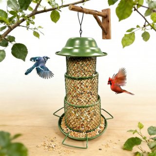 Ukmk Bird Feeder, 3-Tier Mesh Squirrel-Proof Hanging Wild Bird Feeder with Perch & Seed Tray, Weatherproof for Outdoor Garden Yard Ukmk Bird Feeder, 3-Tier Mesh Squirrel-Proof Hanging Wild Bird Feeder with Perch & Seed Tray, Weatherproof for Outdoor Garden Yard